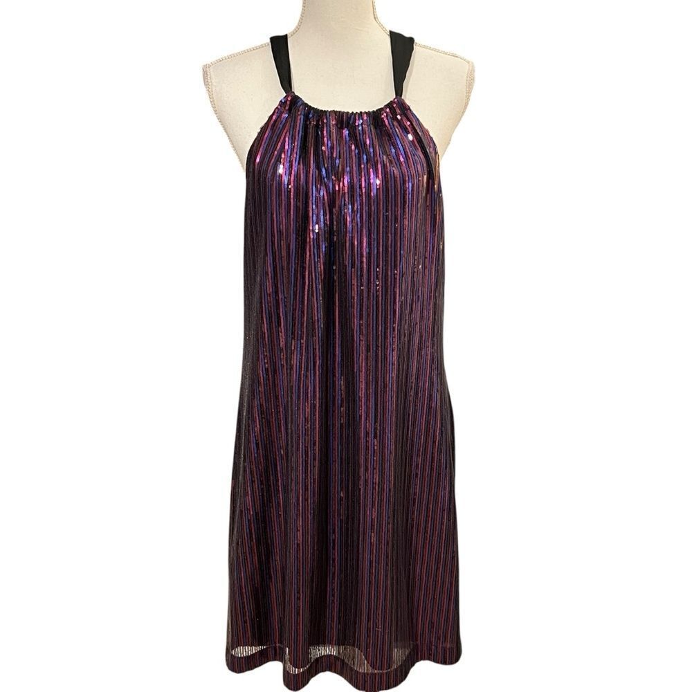 Trina Turk JuJu Sequin Dress Black Multi M Glam Party Cocktail Event Maximalist